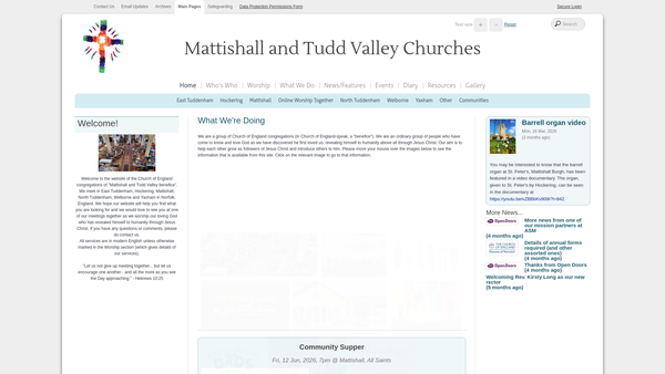 Screenshot of the The Parochial Church Council Of The Ecclesiastical Parish Of All Saints Mattishall And St Peter's Mattishall Burgh website