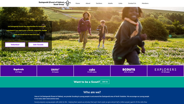 Screenshot of the 1st Easingwold (Forest Of Galtres) Scout Group website
