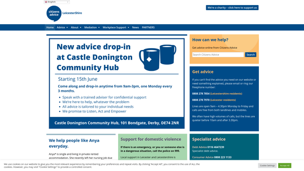 Screenshot of the Citizens Advice Leicestershire website
