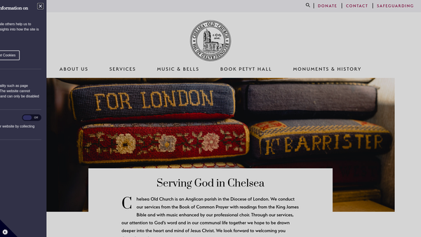 Screenshot of the The Parochial Church Council of the Ecclesiastical Parish of All Saints Chelsea known as Chelsea Old Church website