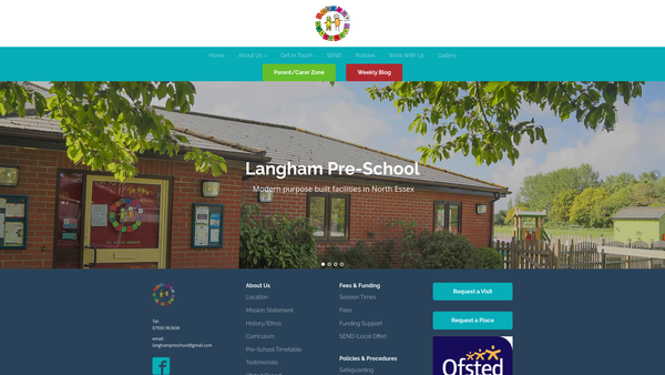 Screenshot of the Langham Pre-School website