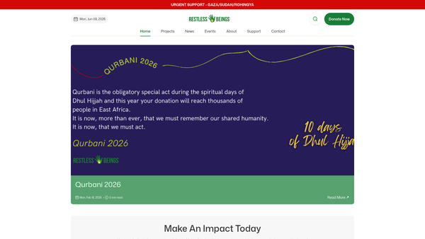 Screenshot of the Restless Beings website