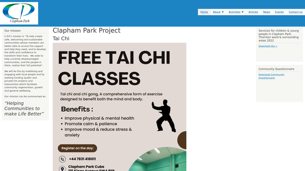 Screenshot of the Clapham Park Project website