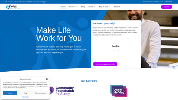 Screenshot of the Work Stress Solutions website