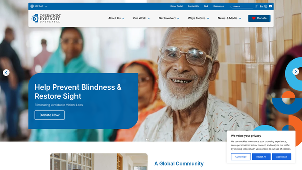 Screenshot of the Operation Eyesight UK Limited website