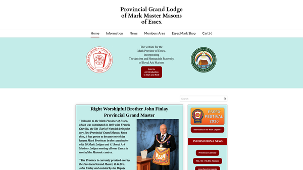 Screenshot of the Essex Provincial Grand Mark Lodge Benevolent Fund 2009 website