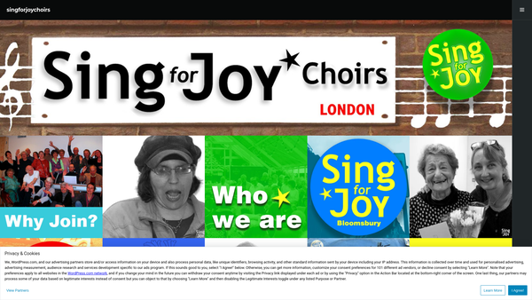 Screenshot of the Sing For Joy website