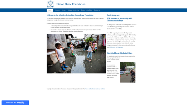 Screenshot of the The Simon Drew Foundation website