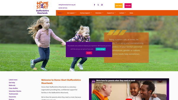 Screenshot of the Home-Start Staffordshire Moorlands website
