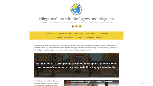 Screenshot of the Islington Centre For Refugees And Migrants website
