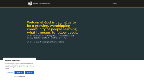 Screenshot of the Gateway Vineyard Christian Fellowship Norwich website