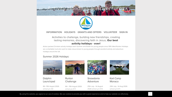 Screenshot of the West Runton Holidays website