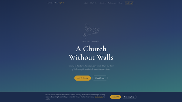 Screenshot of the Church Of The Living God, Westbury website
