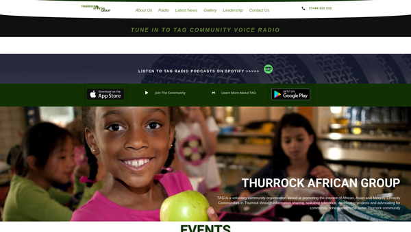 Screenshot of the Thurrock African Group website