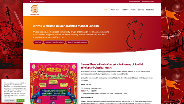 Screenshot of the Maharashtra Mandal UK Ltd website