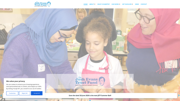Screenshot of the The Josh Evans Trust Fund website
