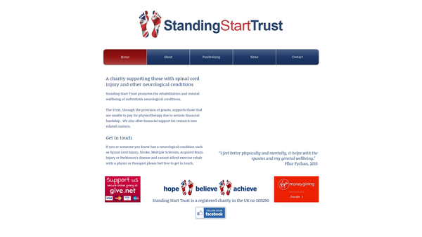Screenshot of the Standing Start Trust website