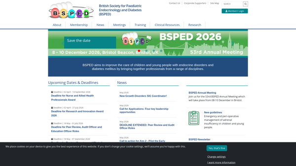 Screenshot of the British Society For Paediatric Endocrinology And Diabetes website