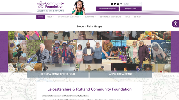 Screenshot of the Leicestershire, Leicester And Rutland Community Foundation website