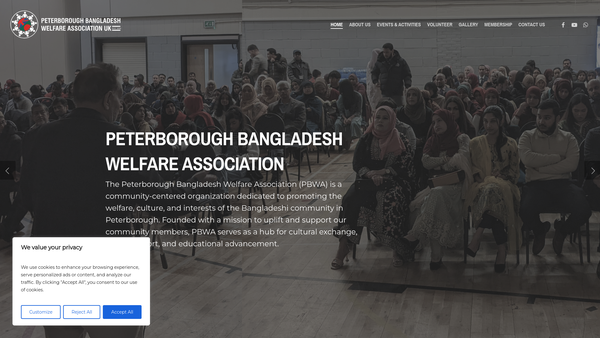 Screenshot of the Peterborough Bangladesh Welfare Association UK website