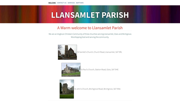 Screenshot of the Llansamlet Parochial Church Council website