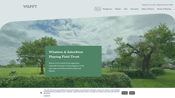 Screenshot of the Whatton And Aslockton Playing Field Trust website