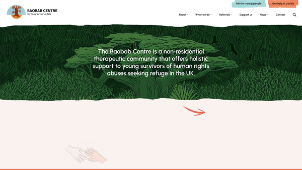Screenshot of the Baobab Centre For Young Survivors In Exile website