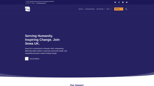 Screenshot of the Sewa International website