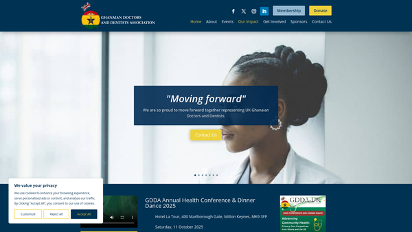 Screenshot of the Ghanaian Doctors And Dentists Association-Uk Charity website