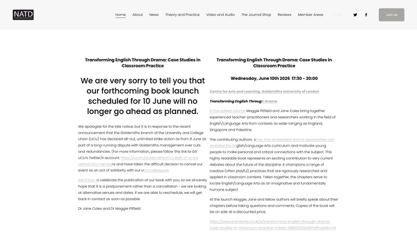 Screenshot of the National Association For The Teaching Of Drama website