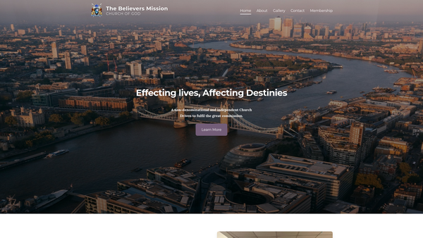 Screenshot of the The Believer's Mission Church Of God website