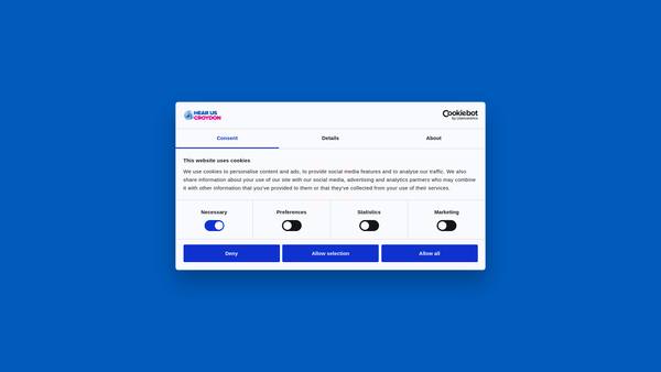 Screenshot of the Hear US website