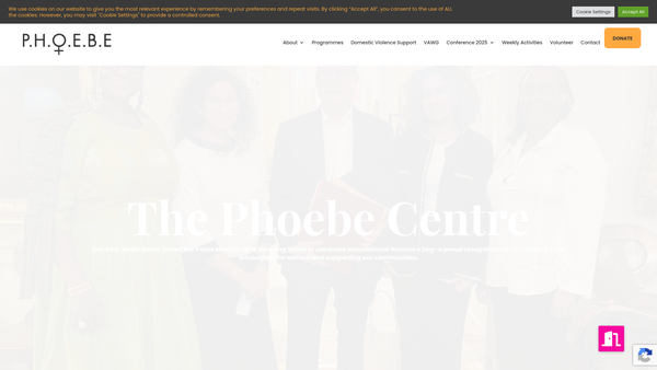 Screenshot of the Phoebe website