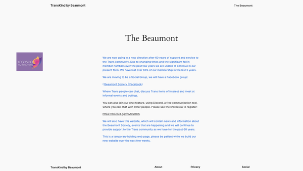 Screenshot of the Beaumont Society website