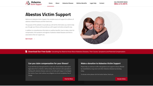 Screenshot of the Asbestos Victim Support website
