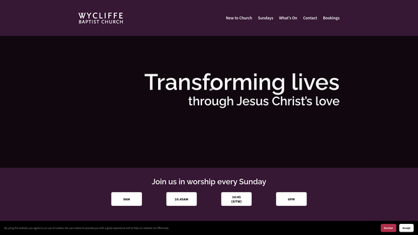 Screenshot of the Wycliffe Baptist Church website