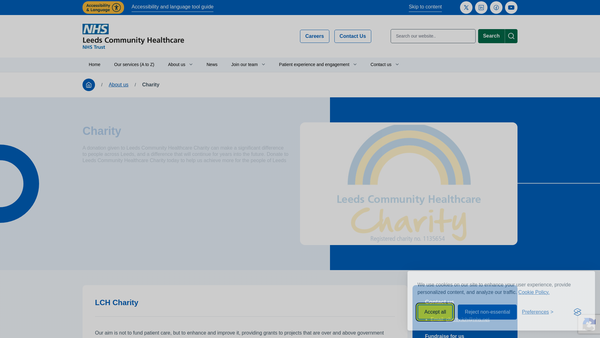 Screenshot of the Leeds Community Healthcare Charitable Trust And Related Charities website