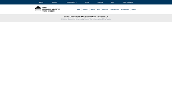 Screenshot of the Majlis Khuddamul Ahmadiyya (UK) website