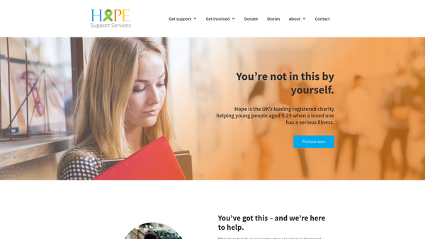 Screenshot of the Hope's Children & Young Peoples Support Services website