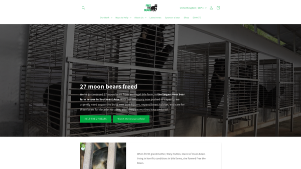 Screenshot of the Free The Bears UK website