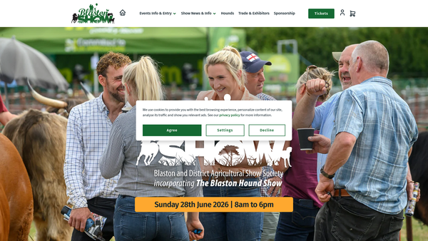Screenshot of the Blaston And District Agricultural Show Society website