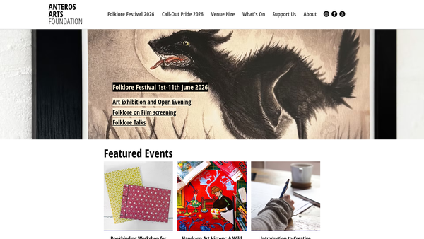 Screenshot of the The Anteros Arts Foundation website