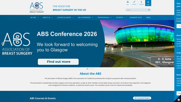 Screenshot of the Association Of Breast Surgery website