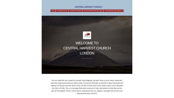 Screenshot of the Central Harvest Church website