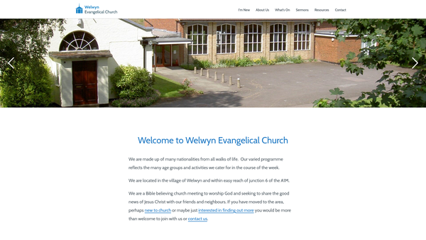 Screenshot of the Welwyn Evangelical Church ( Formerly Bethel Chapel Welwyn) website