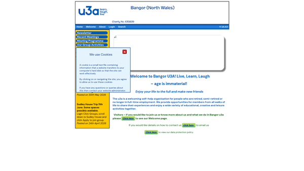 Screenshot of the Bangor U3A website