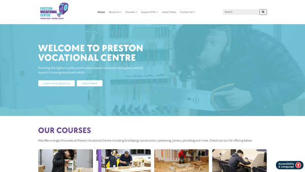 Screenshot of the Preston Vocational Centre Ltd website