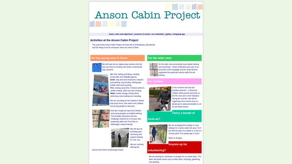 Screenshot of the Anson Cabin Project website