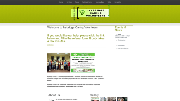 Screenshot of the Ivybridge Caring website