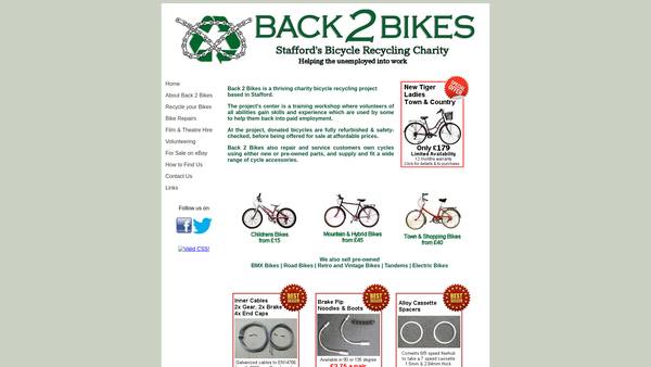 Screenshot of the Back 2 Bikes website